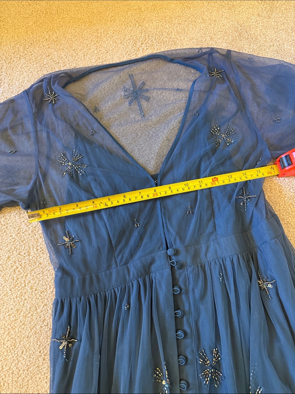 Embellished Blue V-Neck Midi Dress - Picture 13 of 17